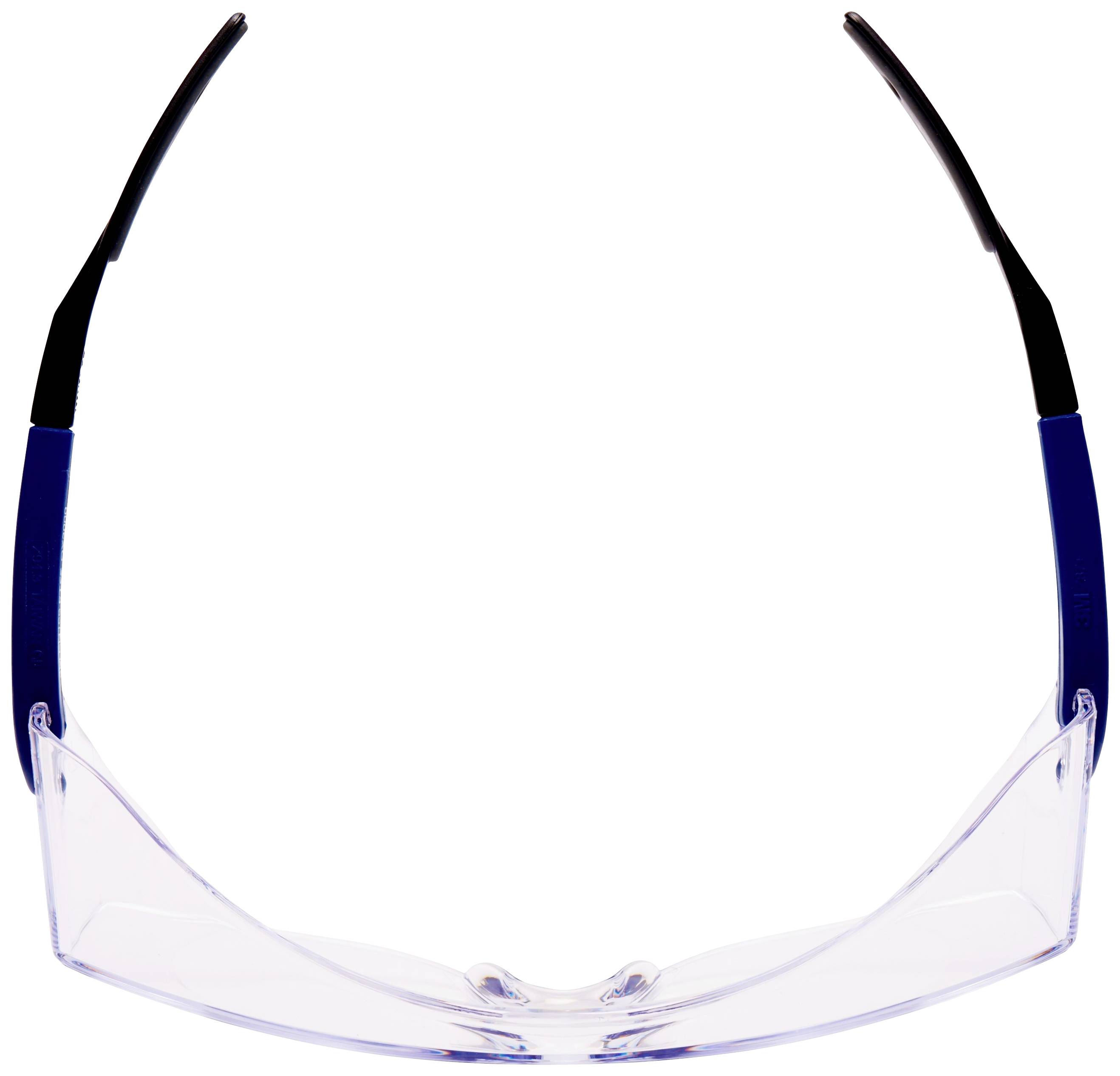 Schutzbrille mit transparenten Gläsern und schwarzen Bügeln, typischerweise getragen als Schutzmaßnahme in Industrien oder Labors.