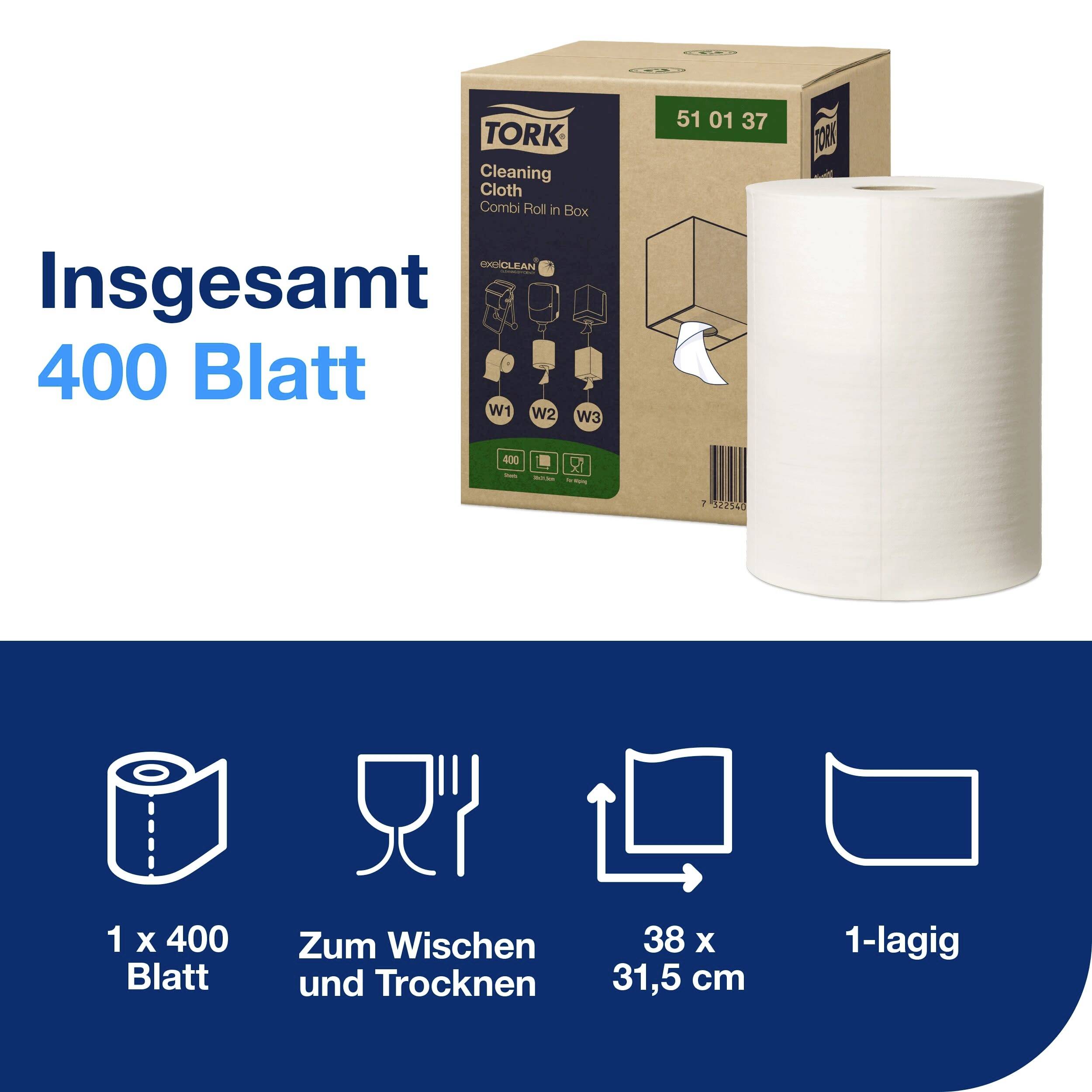 Tork Reinigungstücher: 1 Box mit 400 Blättern, 38 x 31,5 cm, 1-lagig. Geeignet zum Wischen und Trocknen.