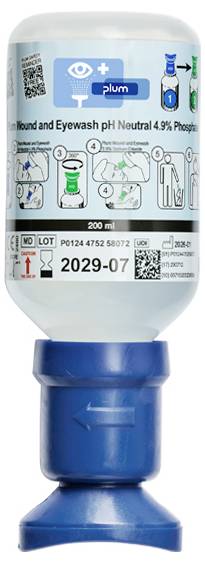 Blaue Augenputzflasche mit der Bezeichnung „Pflaume