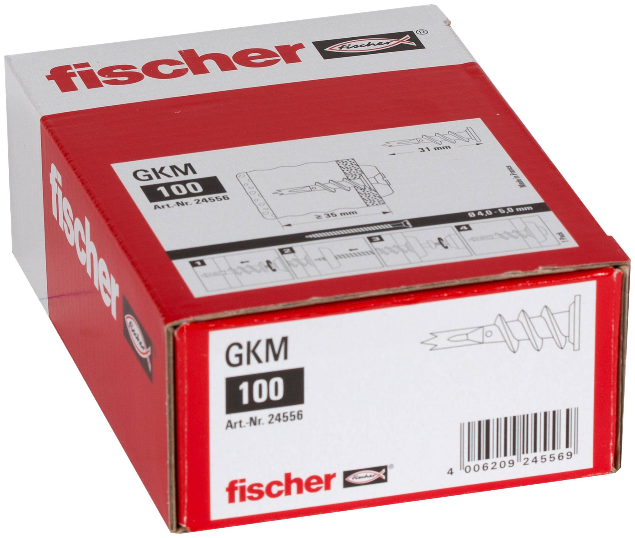 Red Fisher GKM 100 Hardware-Box mit Produktetikett und Barcode auf der Vorderseite.