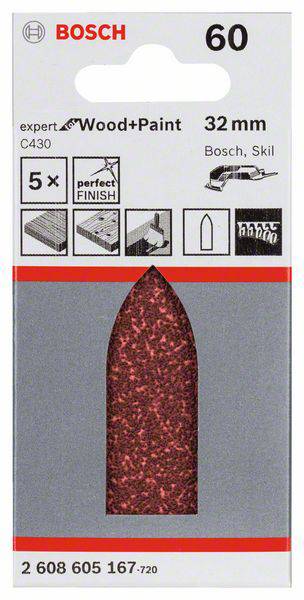 Bosch Accessories 2608605167 Deltaschleifpapier ungelocht Körnung (num) 60 (L x B) 130mm x 60mm 5St.