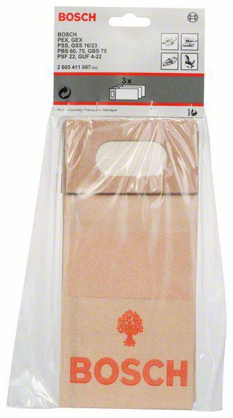 Staubbeutel für Band-, Exzenter-, Schwingschleifer, Universalfräse, 3er-Pack Bosch Accessories 2605411067