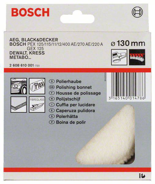 Bosch Accessories 2608610001 Lammwollhaube für Exzenterschleifer, 130 mm, Klett, 1er-Pack Durchmesser 130 mm 1 St.