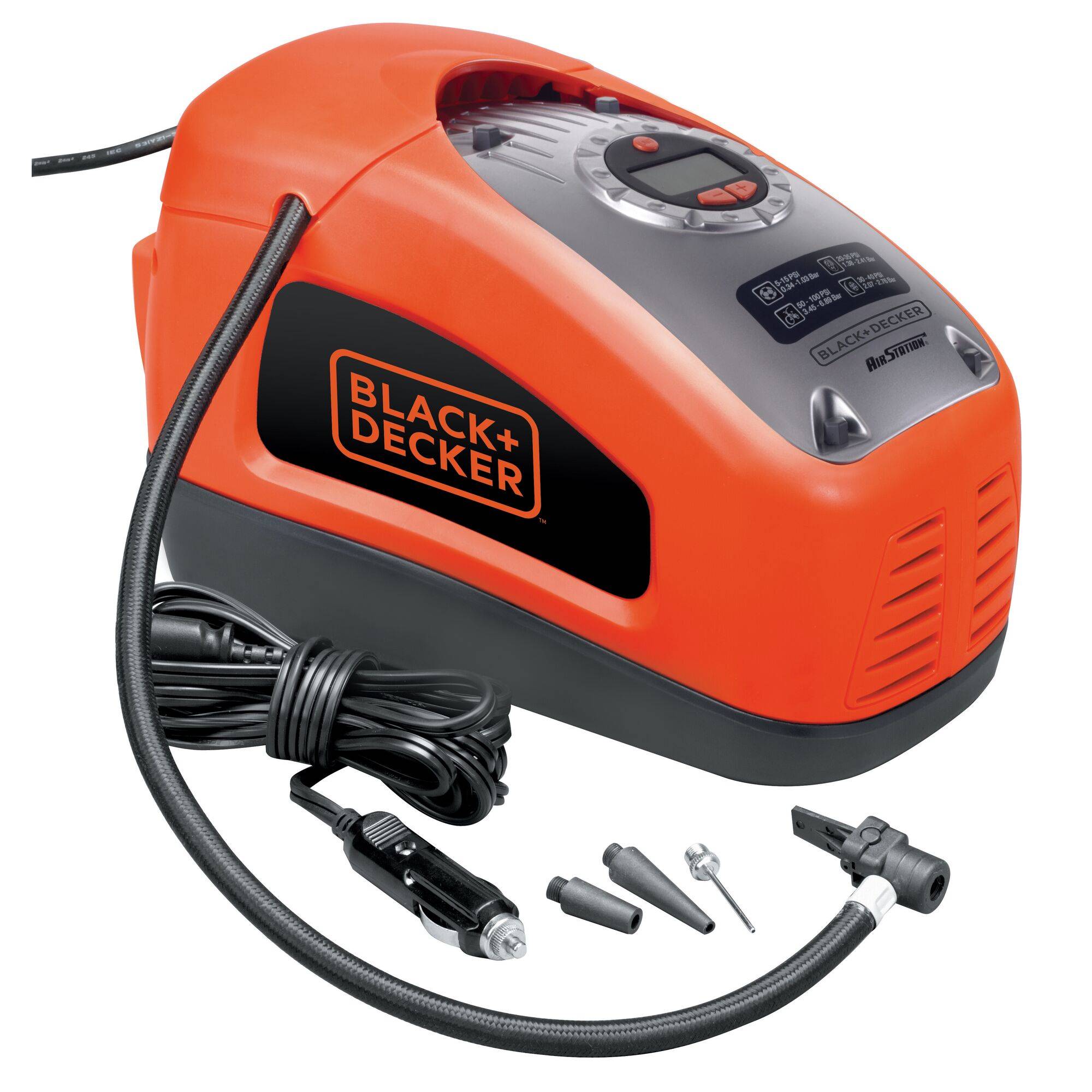 Black & Decker ASI300-XJ Kompressor 11 bar Doppelkopf, Digitales Display, Automatische Abschaltung