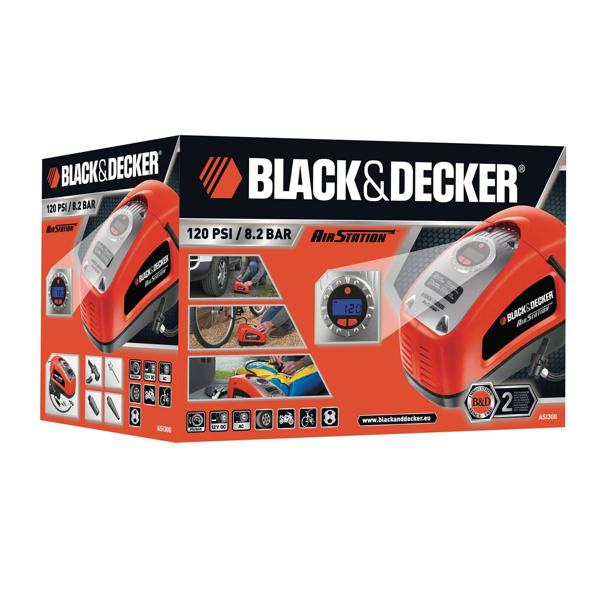 Black & Decker ASI300-XJ Kompressor 11 bar Doppelkopf, Digitales Display, Automatische Abschaltung