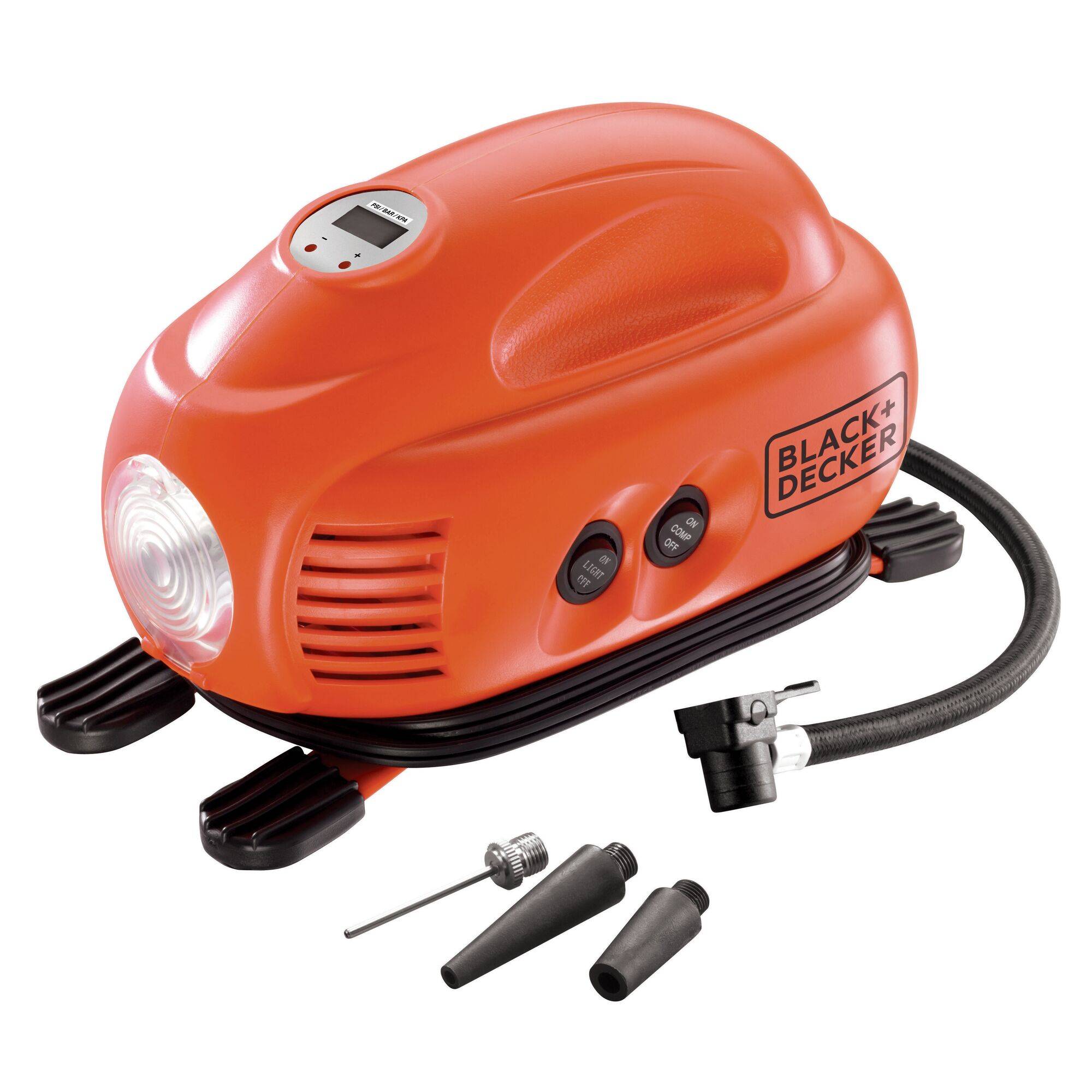 Black & Decker ASI200-XJ Kompressor 8 bar Automatische Abschaltung, mit Arbeitslampe, Kabelfach/-aufnahme, Digitales Display
