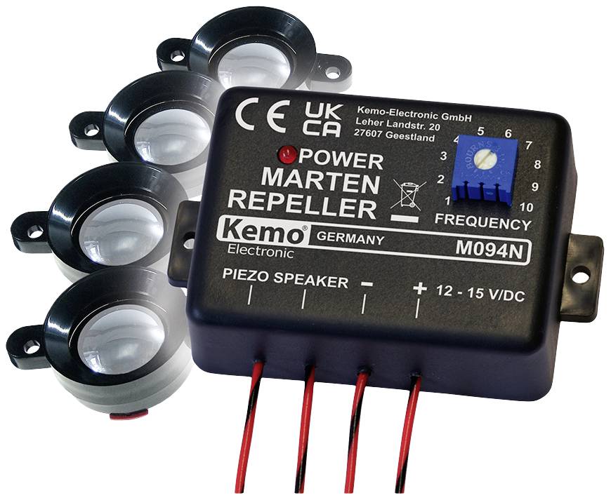 Kemo M094 Ultraschall-Marderabwehr mit Optikschutz, abgesetzte Lautsprecher 1St.