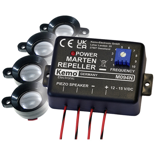 Module anti-martres à ultrasons Kemo M094 à ultrason, éclairage LED avec protection optique, haut-parleur déporté 1 pc(s)