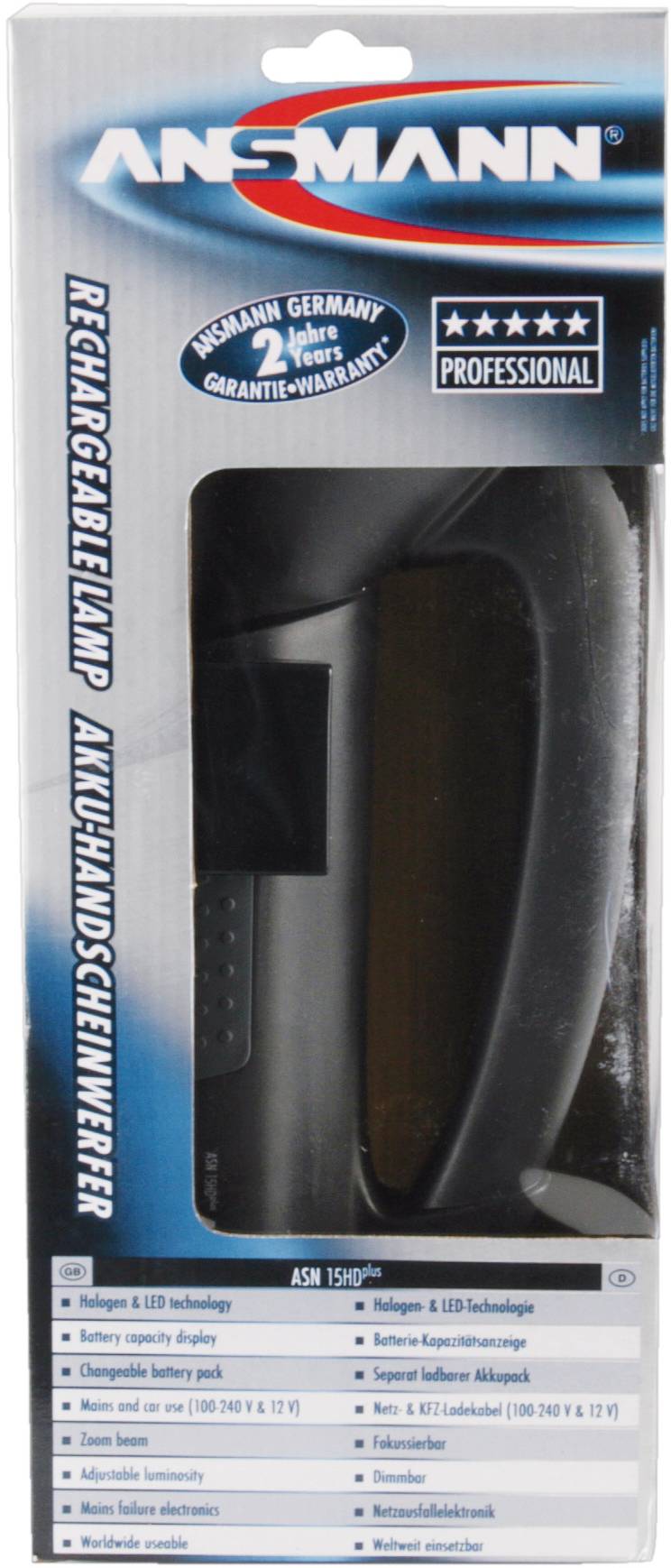 Ansmann Halogen, LED Akku-Handscheinwerfer ASN 15HD plus 550lm 5102143