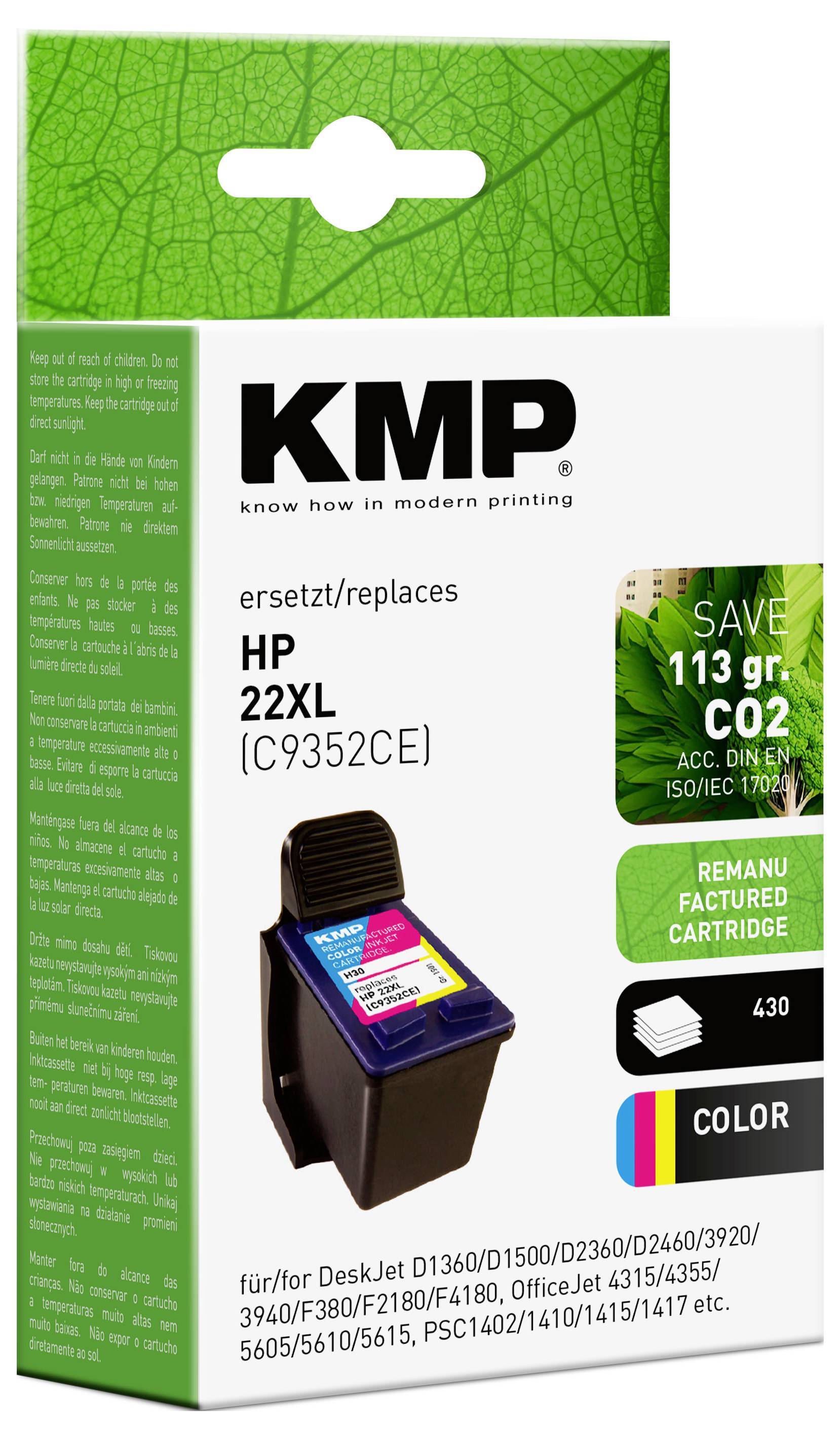 HP Druckerpatrone 22XL, ersetzt C9352CE, für diverse DeskJet und OfficeJet Modelle. Sparhinweis: 113g weniger CO2-Ausstoß.
