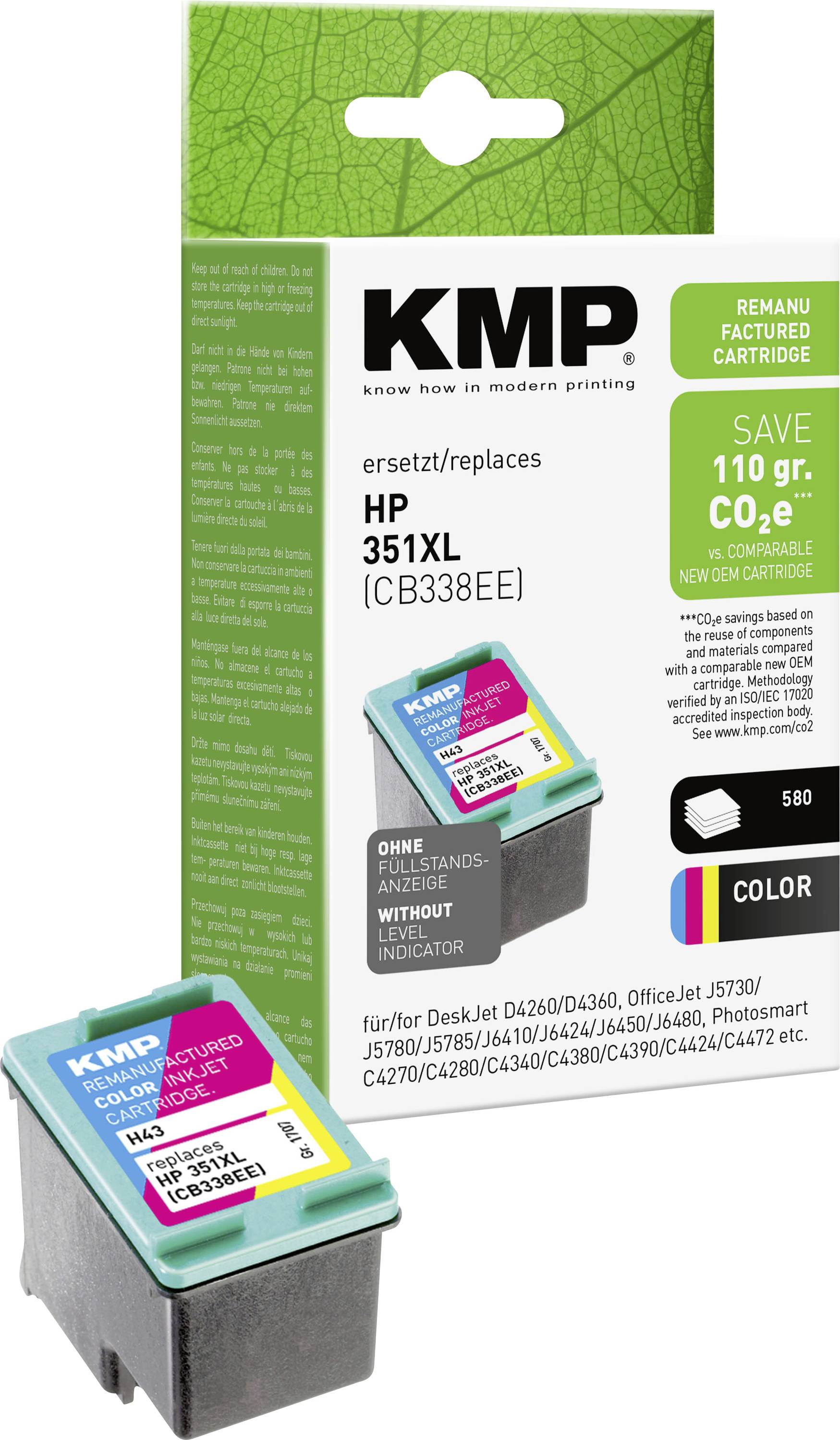 KMP Druckerpatrone ersetzt HP 351, 351XL Kompatibel Cyan, Magenta, Gelb H43 1707,4351