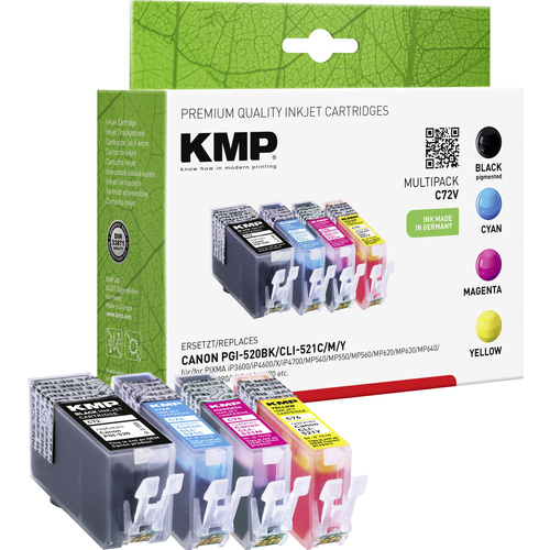 Kit cartouches d'encre KMP C72V, remplace Canon PGI-520BK, SLI-521 C/Y/M (noir, cyane, magenta, jaune)
