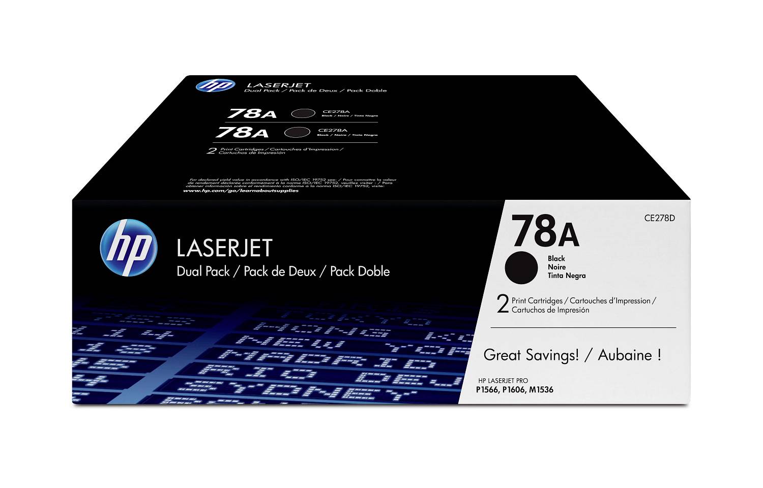 HP LaserJet 78A Schwarzer Tonerpatrone Doppelpack Box mit „Großartige Ersparnisse! / Aubaine!