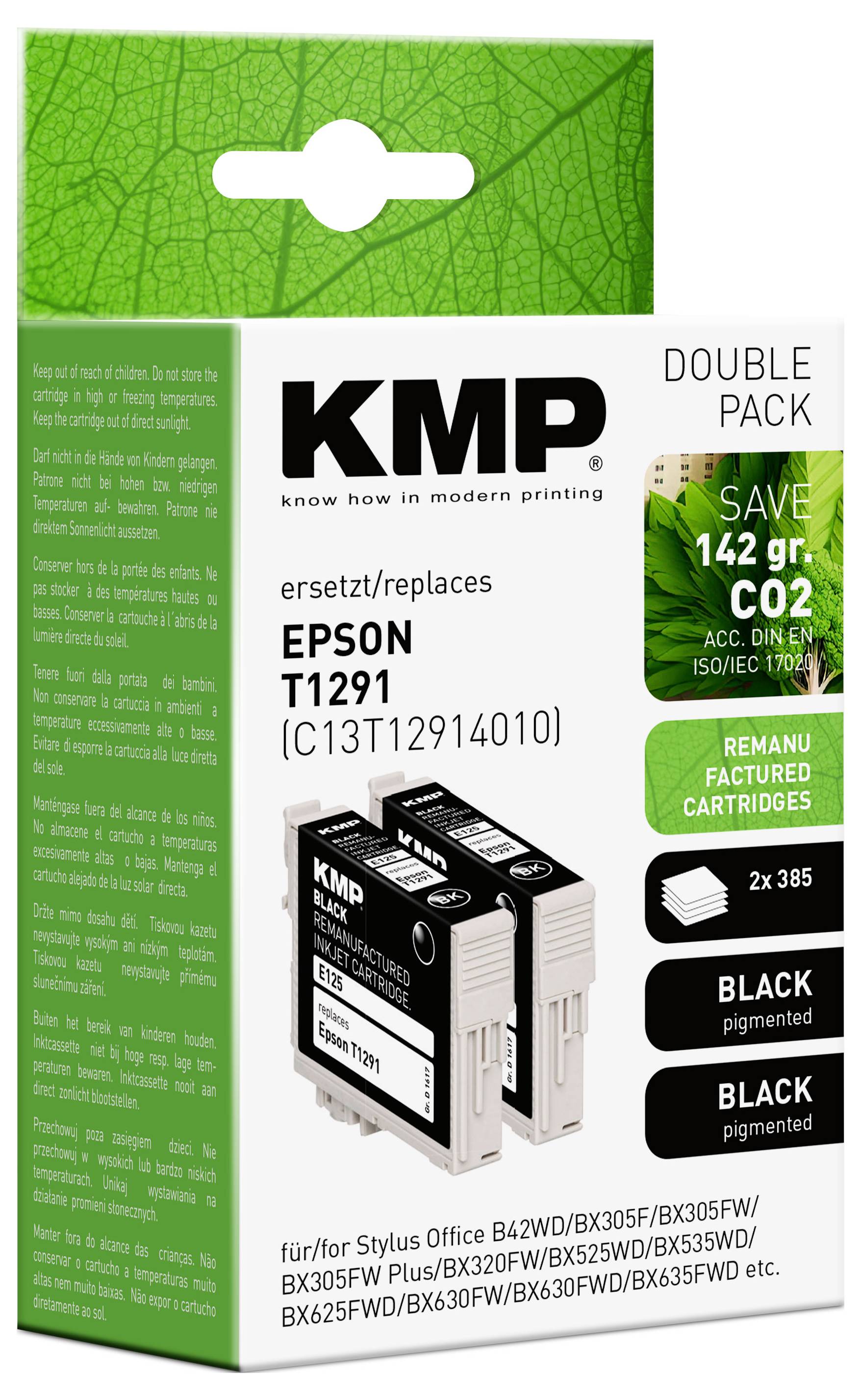 KMP Druckerpatrone ersetzt Epson T1291 Kompatibel 2er-Pack Schwarz E125D 1617,0021
