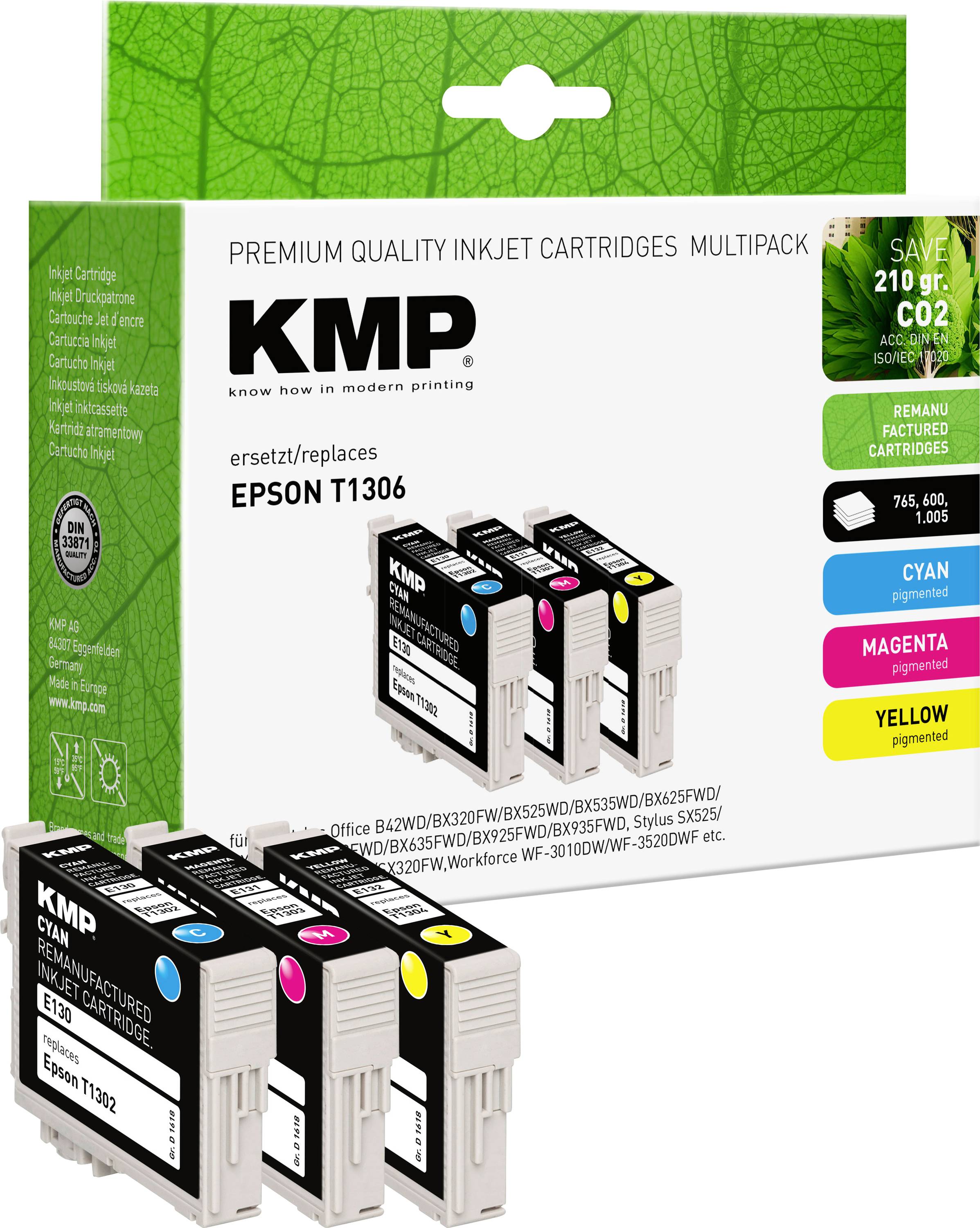 KMP Druckerpatrone ersetzt Epson T1302, T1303, T1304 Kompatibel Kombi-Pack Cyan, Magenta, Gelb E130