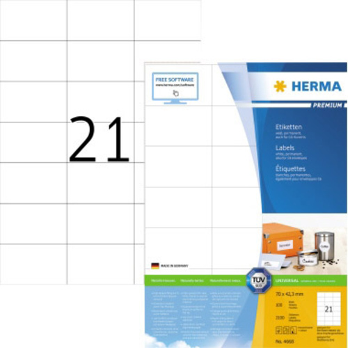 Herma 4668 Universal-Etiketten 70 x 42.3mm Papier Weiß 2100 St. Permanent haftend Tintenstrahldrucker, Laserdrucker, Kopierer