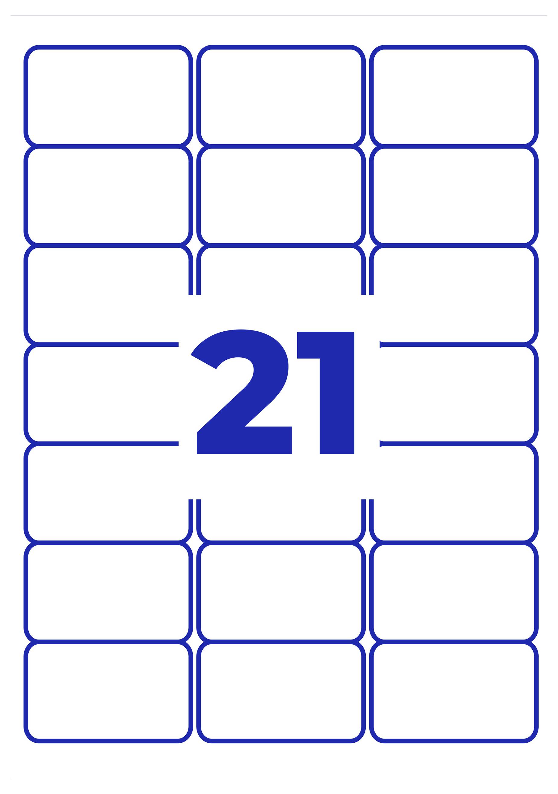 Kalenderblatt mit der Zahl 21 in Blau in der Mitte, umgeben von leeren Datumsfeldern in einem 3x7-Raster.