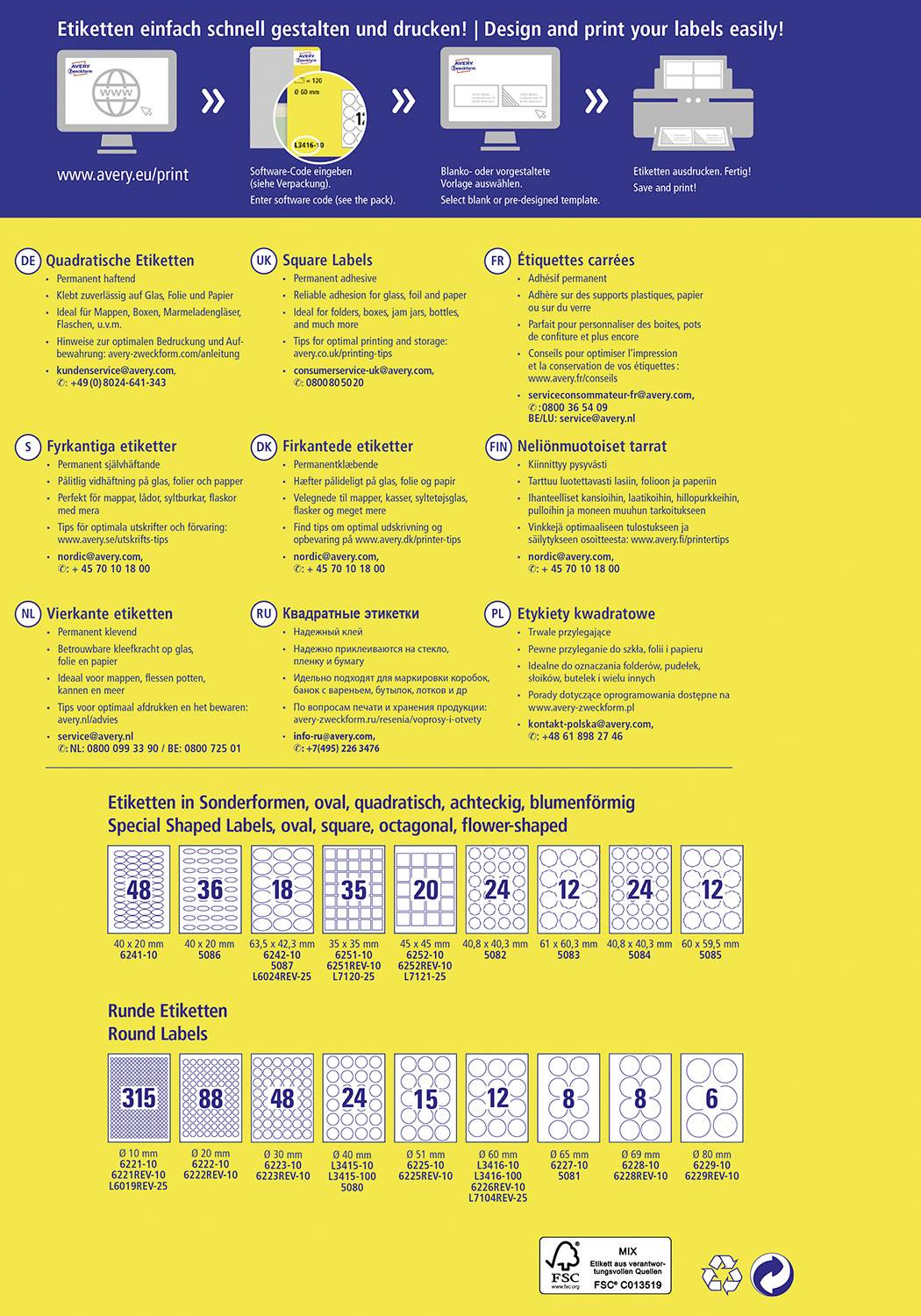 Avery-Zweckform L7120-25 QR-Code-Etiketten 35 x 35mm Papier Weiß 875 St. Permanent haftend Tintenstrahldrucker, Laserdrucker
