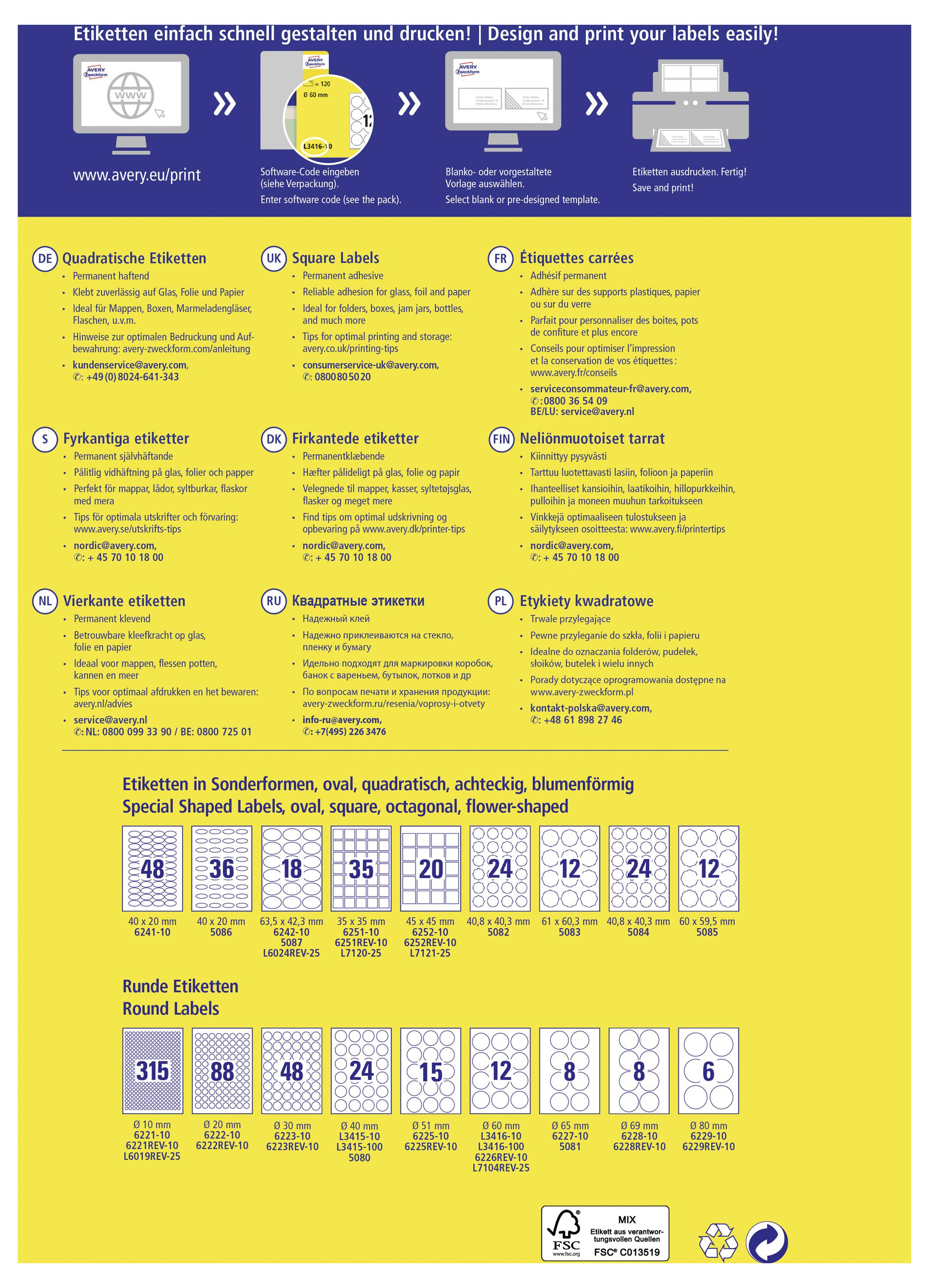 Avery-Zweckform L7120-25 QR-Code-Etiketten 35 x 35mm Papier Weiß 875 St. Permanent haftend Tintenstrahldrucker, Laserdrucker