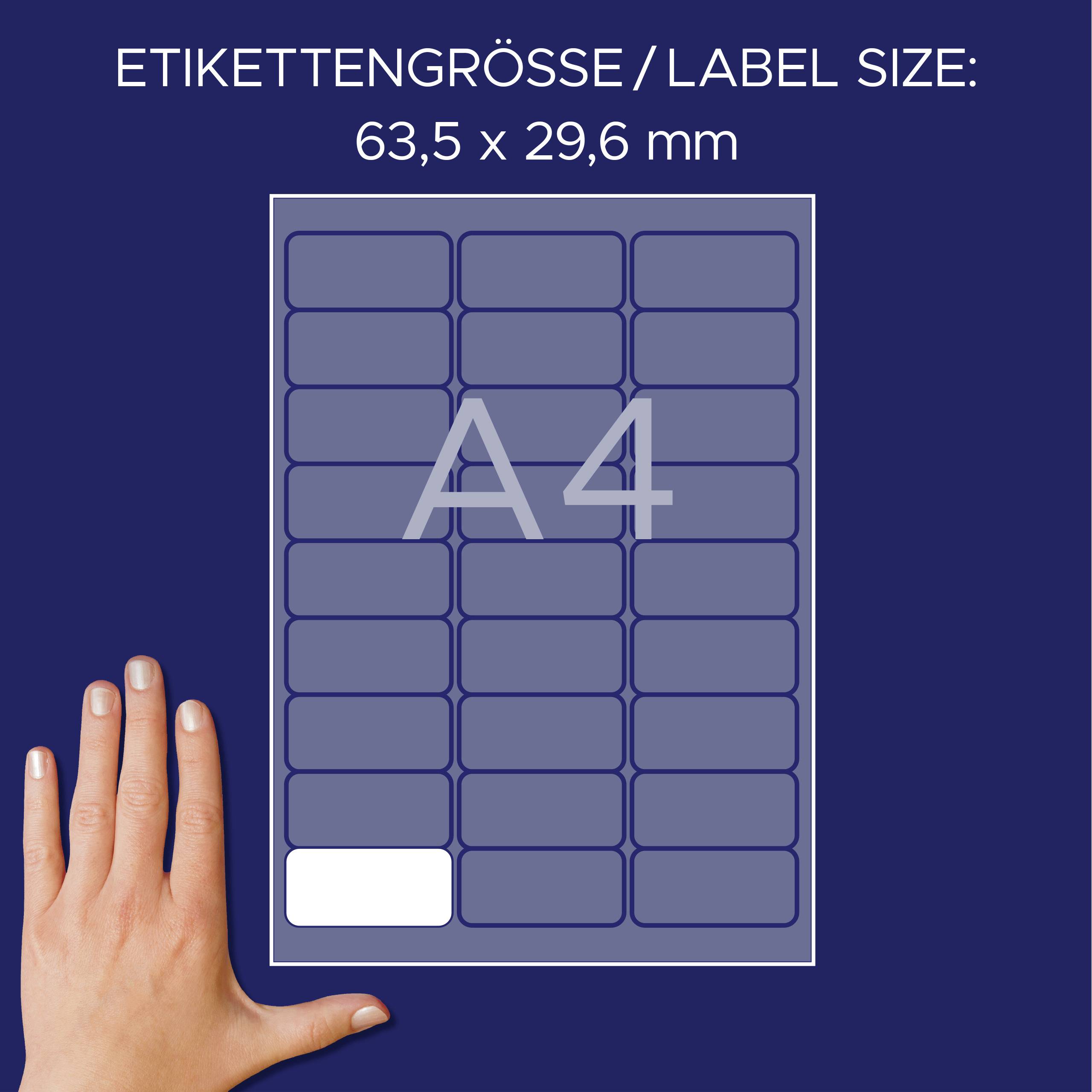 Avery-Zweckform L4784-20 Namens-Etiketten 63.5 x 29.6mm Acetatseide Weiß 540 St. Wiederablösbar Farblaserdrucker, Laserdrucker