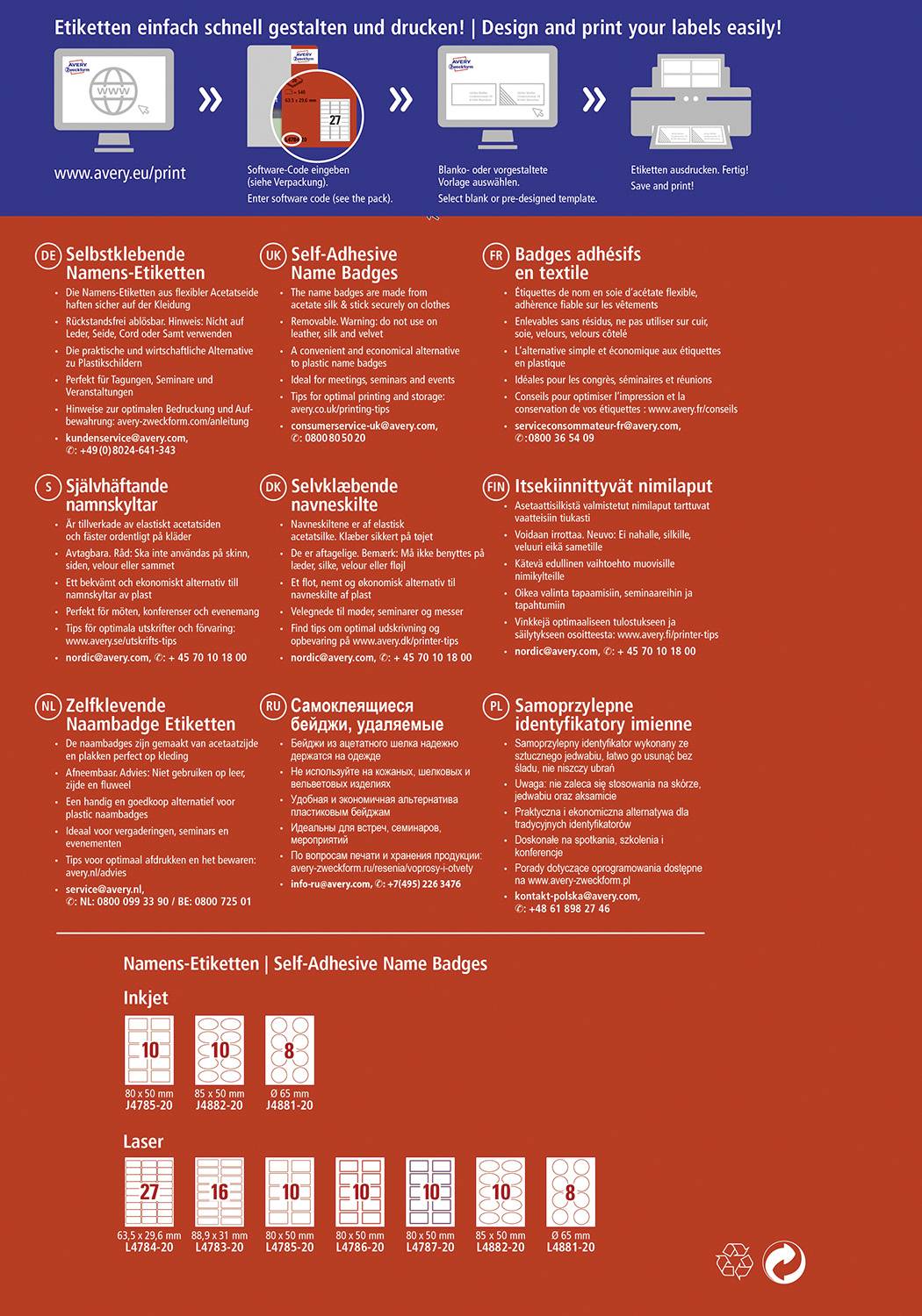 Avery-Zweckform L4784-20 Namens-Etiketten 63.5 x 29.6mm Acetatseide Weiß 540 St. Wiederablösbar Farblaserdrucker, Laserdrucker