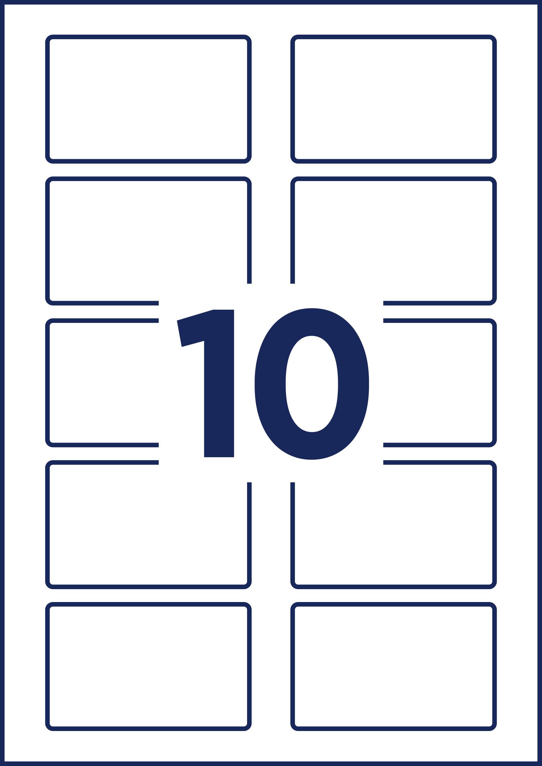 Spielkarte mit Zahl 10 in der Mitte und einem weißen Hintergrund mit einer blauen Umrandung.
