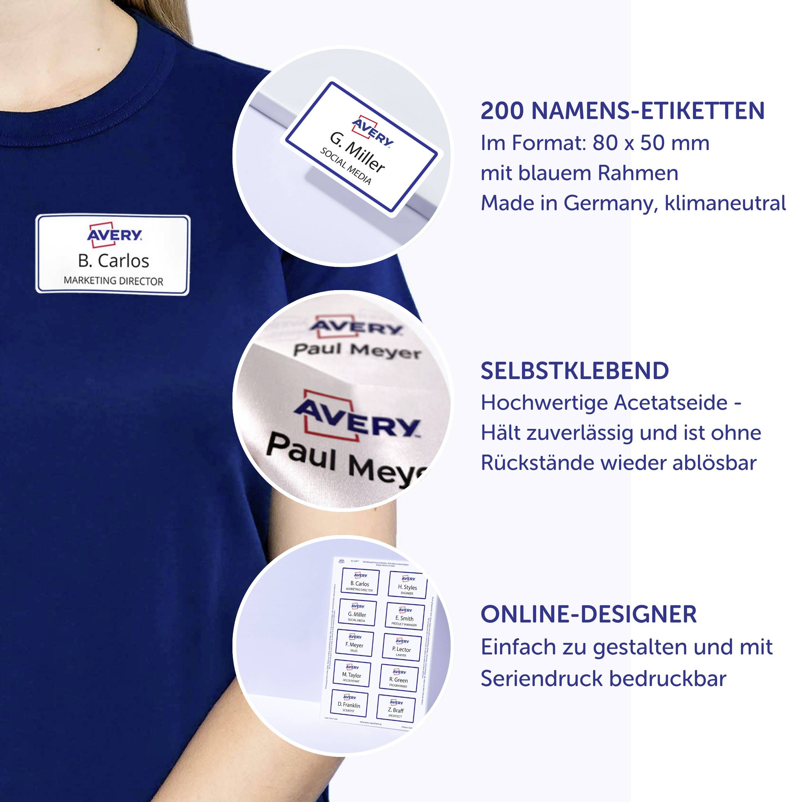 Avery-Zweckform L4787-20 Namens-Etiketten 80 x 50 mm Weiß 200 St. Wiederablösbar