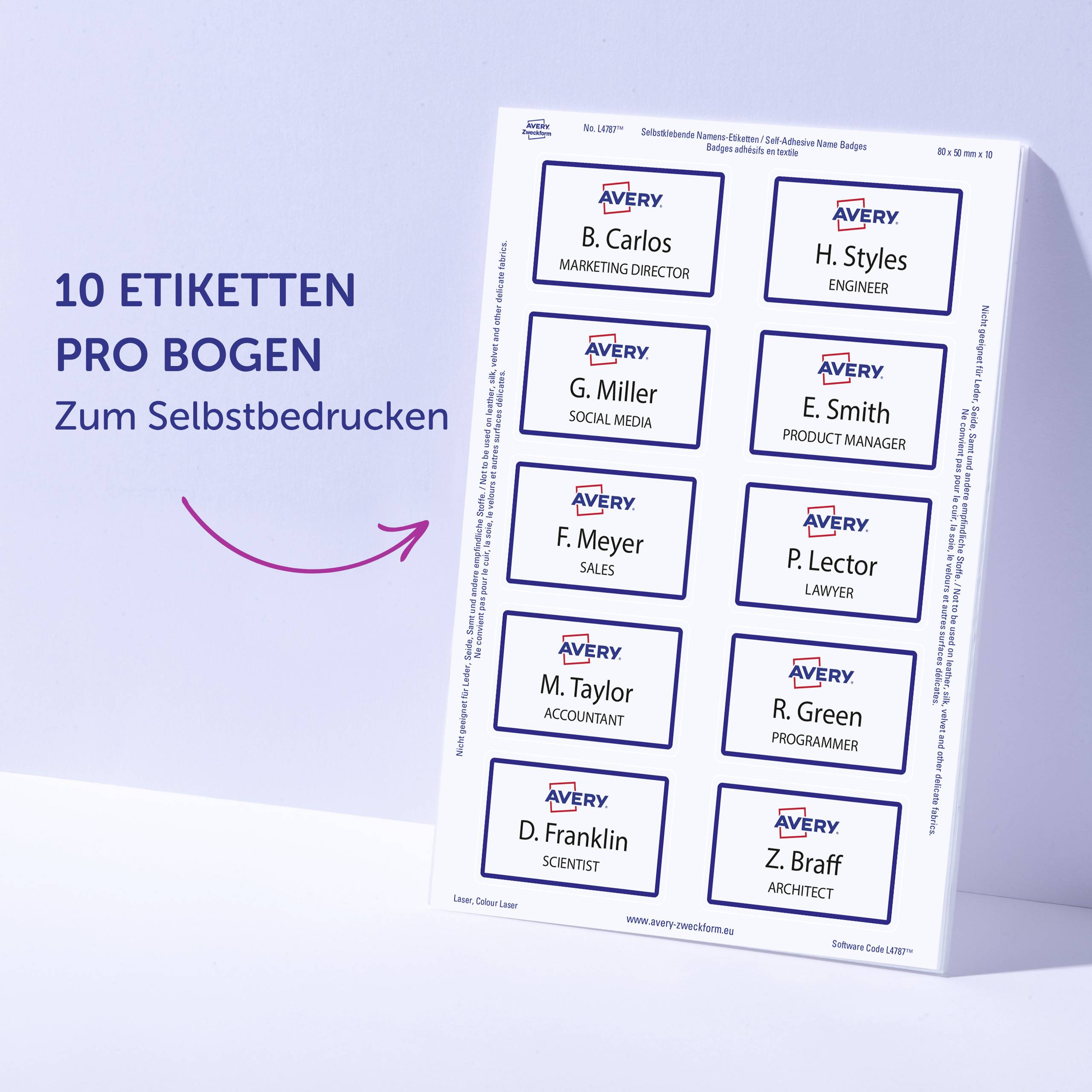 Avery-Zweckform L4787-20 Namens-Etiketten 80 x 50 mm Weiß 200 St. Wiederablösbar