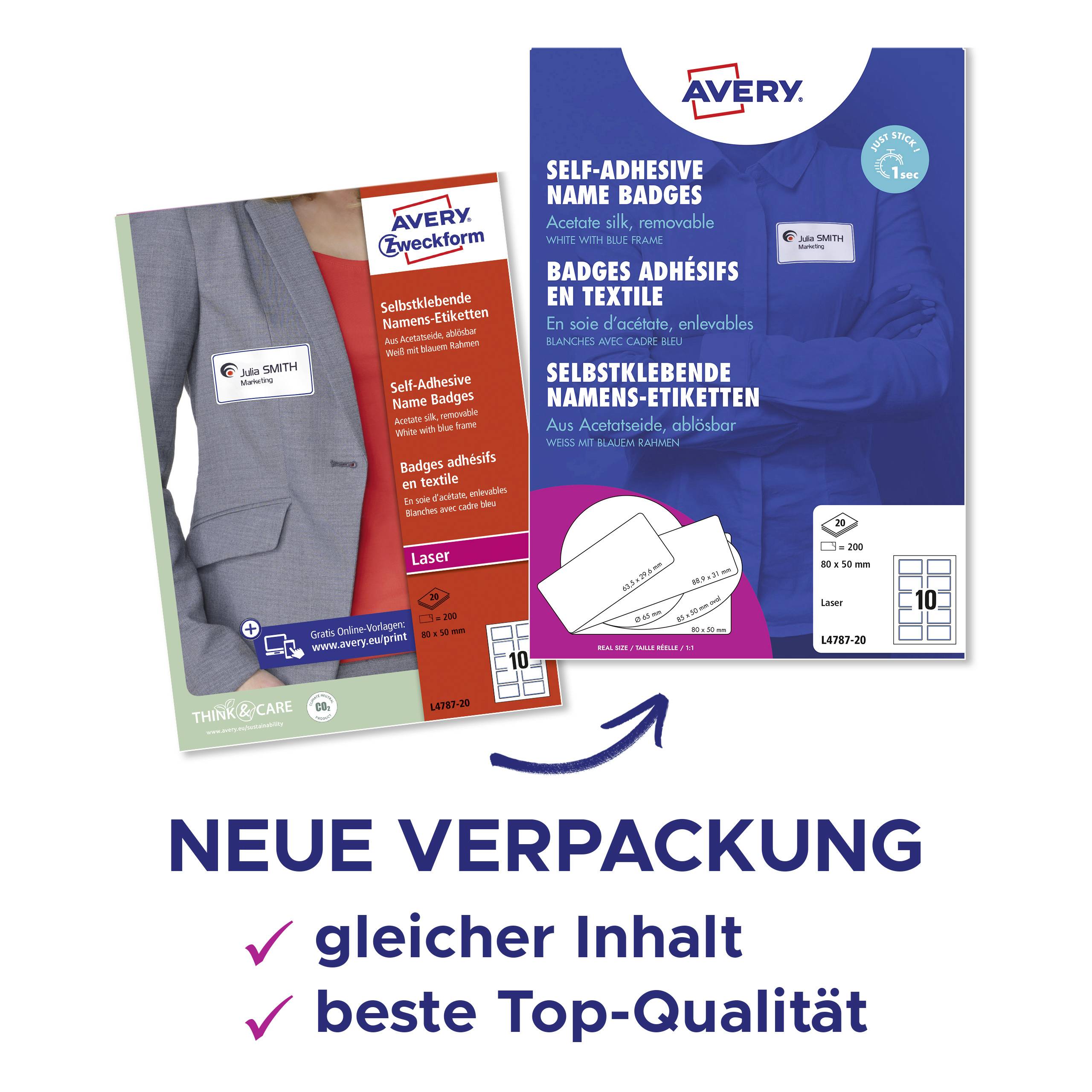 Avery-Zweckform L4787-20 Namens-Etiketten 80 x 50 mm Weiß 200 St. Wiederablösbar