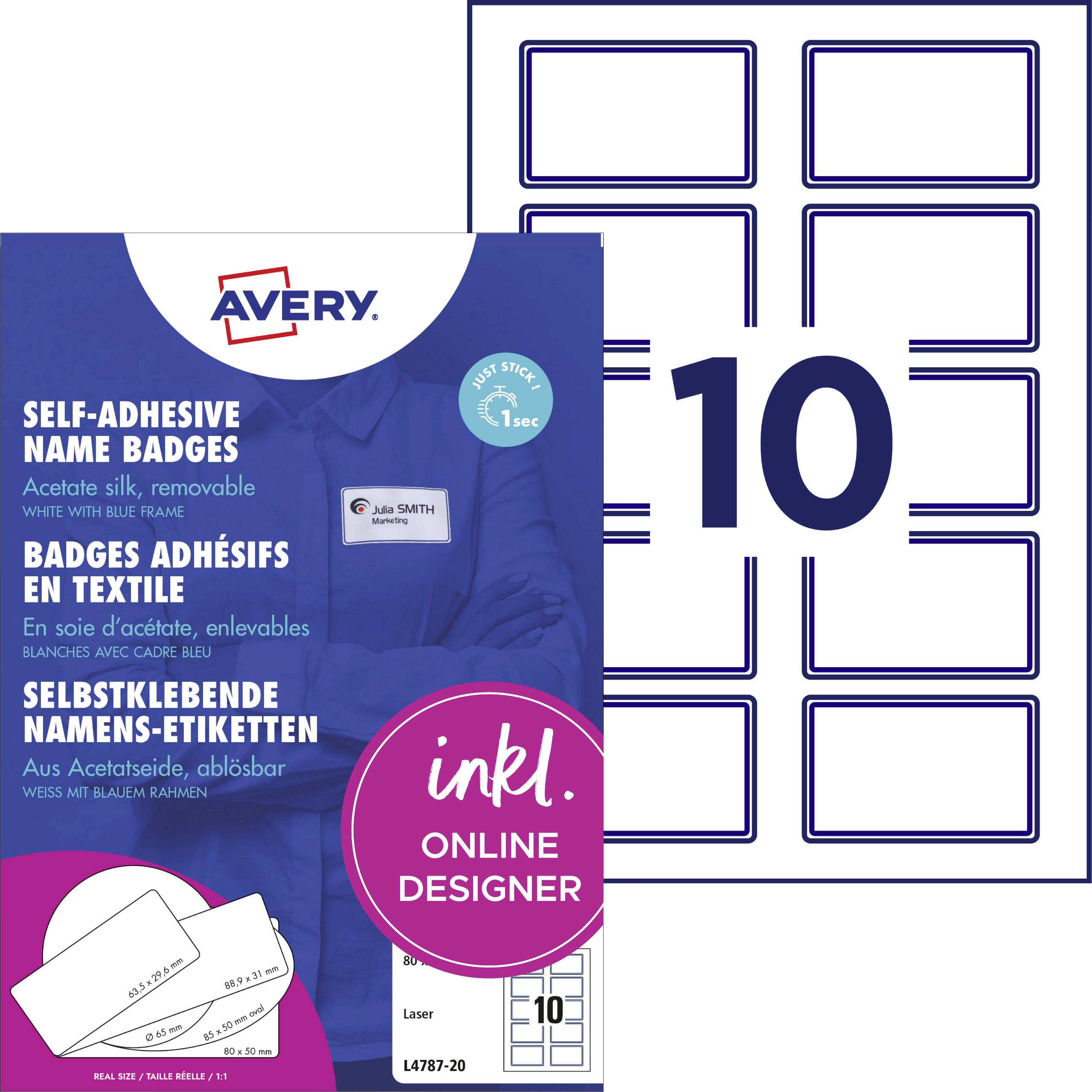 Avery-Zweckform L4787-20 Namens-Etiketten 80 x 50mm Weiß 200 St. Wiederablösbar