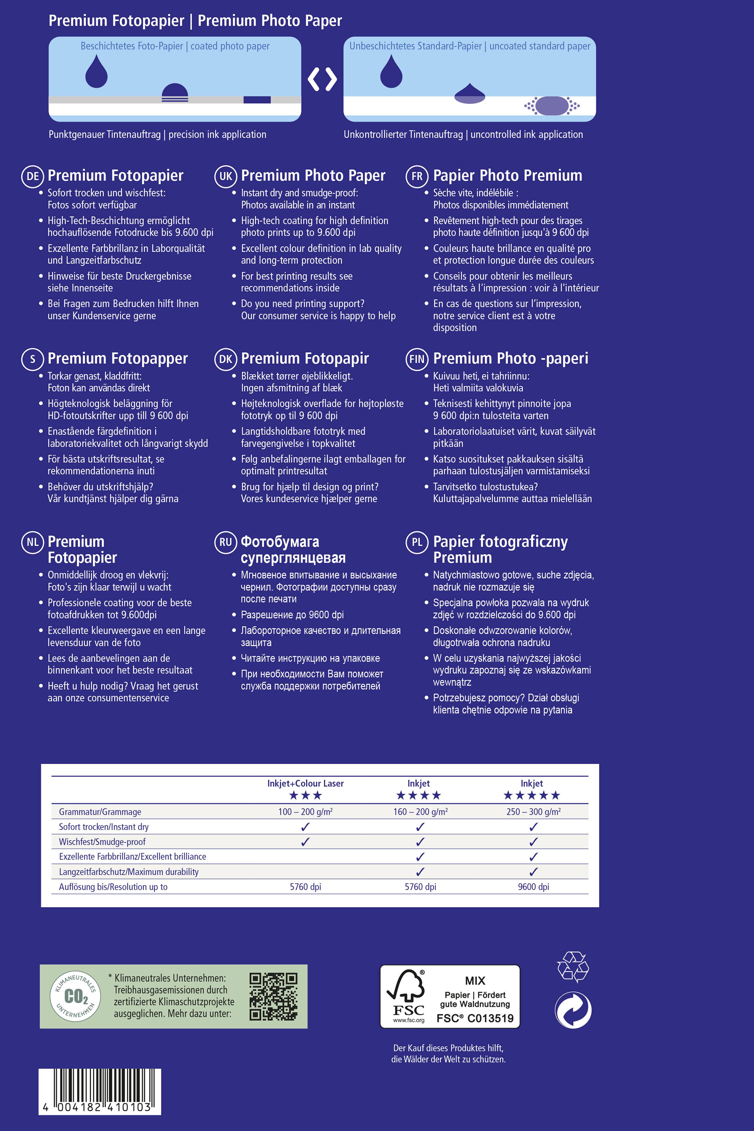 Avery-Zweckform Premium Inkjet Photo Paper high gloss 2482-20 Fotopapier DIN A4 300 g/m² 15 Blatt Hochglänzend