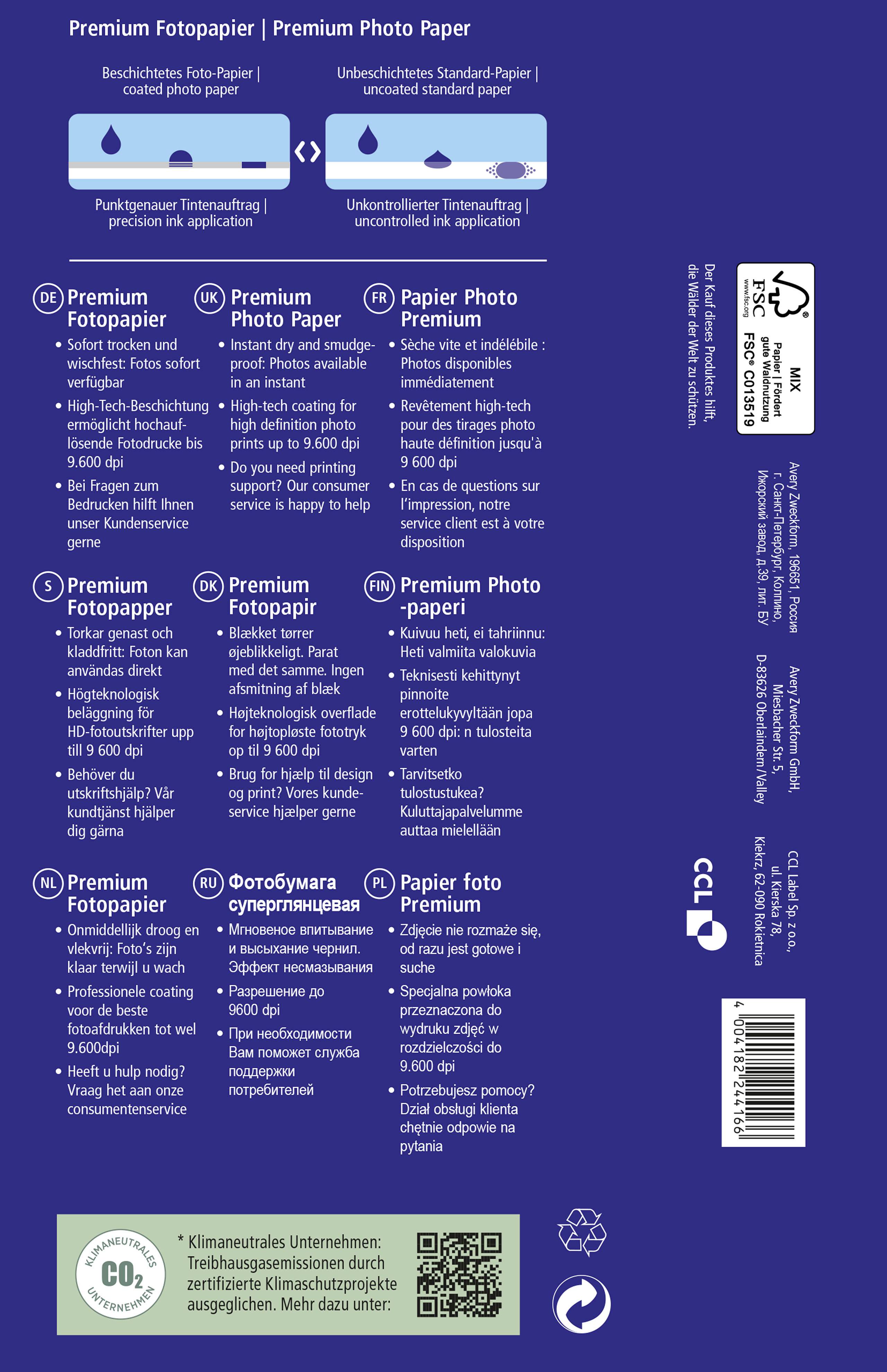 Avery-Zweckform Fotopapier Premium Photo Paper Inkjet C2550-50 10 x 15cm 250 g/m² 50