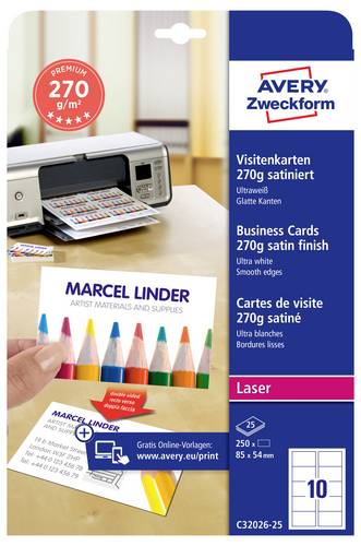 Avery-Zweckform Bedruckbare Visitenkarten, glatte Kanten C32026-25 85 x 54mm 270 g/m²