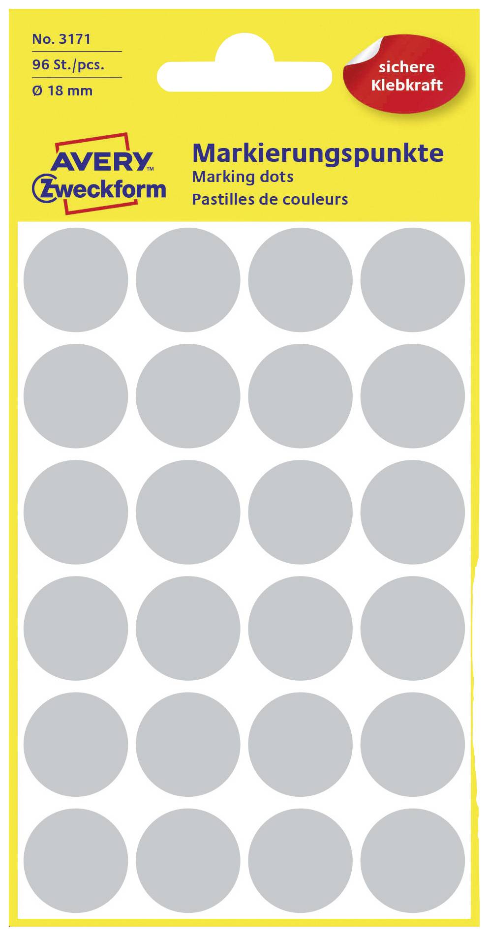 Avery-Zweckform 3171 Markierungspunkte Etiketten Ø 18 mm Grau 96 St. Permanent haftend Papier