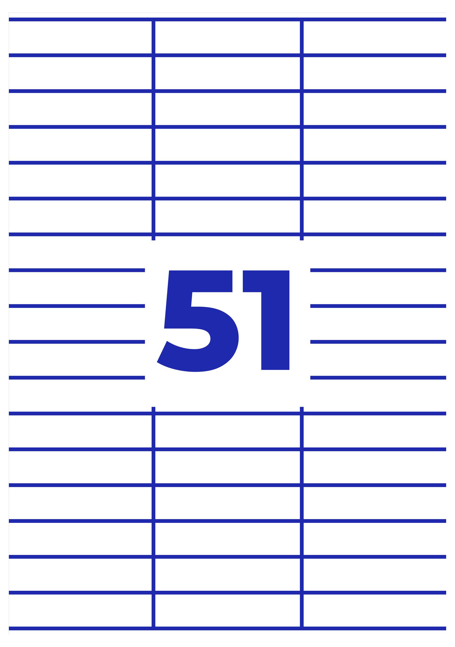 Große blaue Zahl 51 mittig auf weißem Hintergrund mit feinen blauen Linien wie ein Tabellen- oder Kalenderblatt.