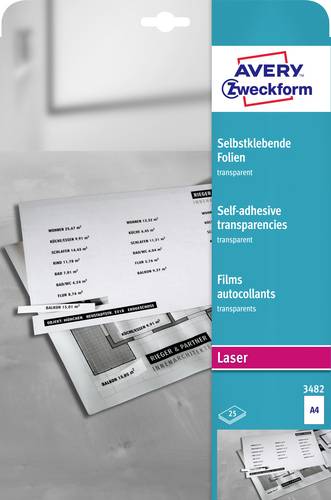 Avery-Zweckform 3482 Selbstklebefolie DIN A4 Laserdrucker Transparent 25 St.
