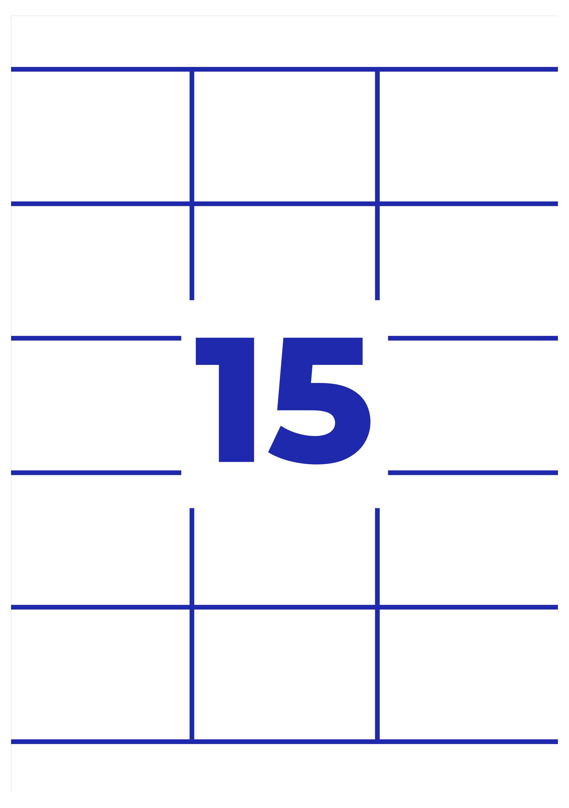 Blaues Gitter mit der Zahl '15' in der Mitte, wie eine Kalenderschablone oder Seitenlayout-Vorlage.