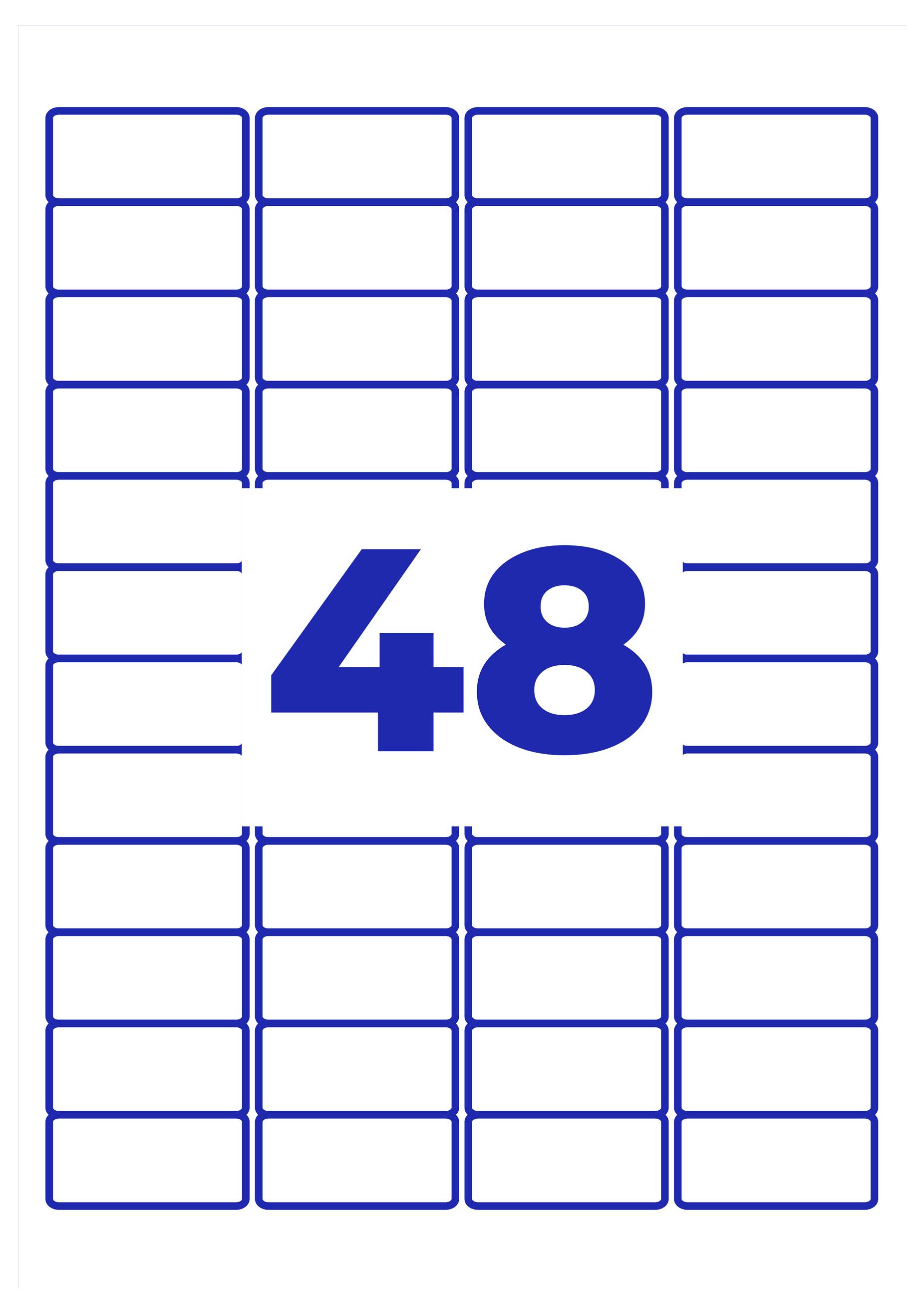 Raster eines Etiketts mit der großen blauen Zahl '48' in der Mitte.