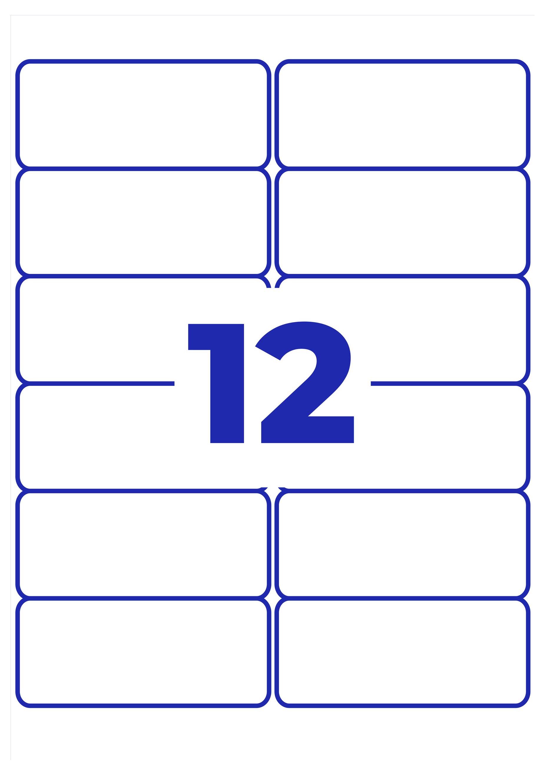 Nummer 12 in Blau auf einem leeren Etikettenbogen mit mehreren abgerundeten Rechteckfeldern.