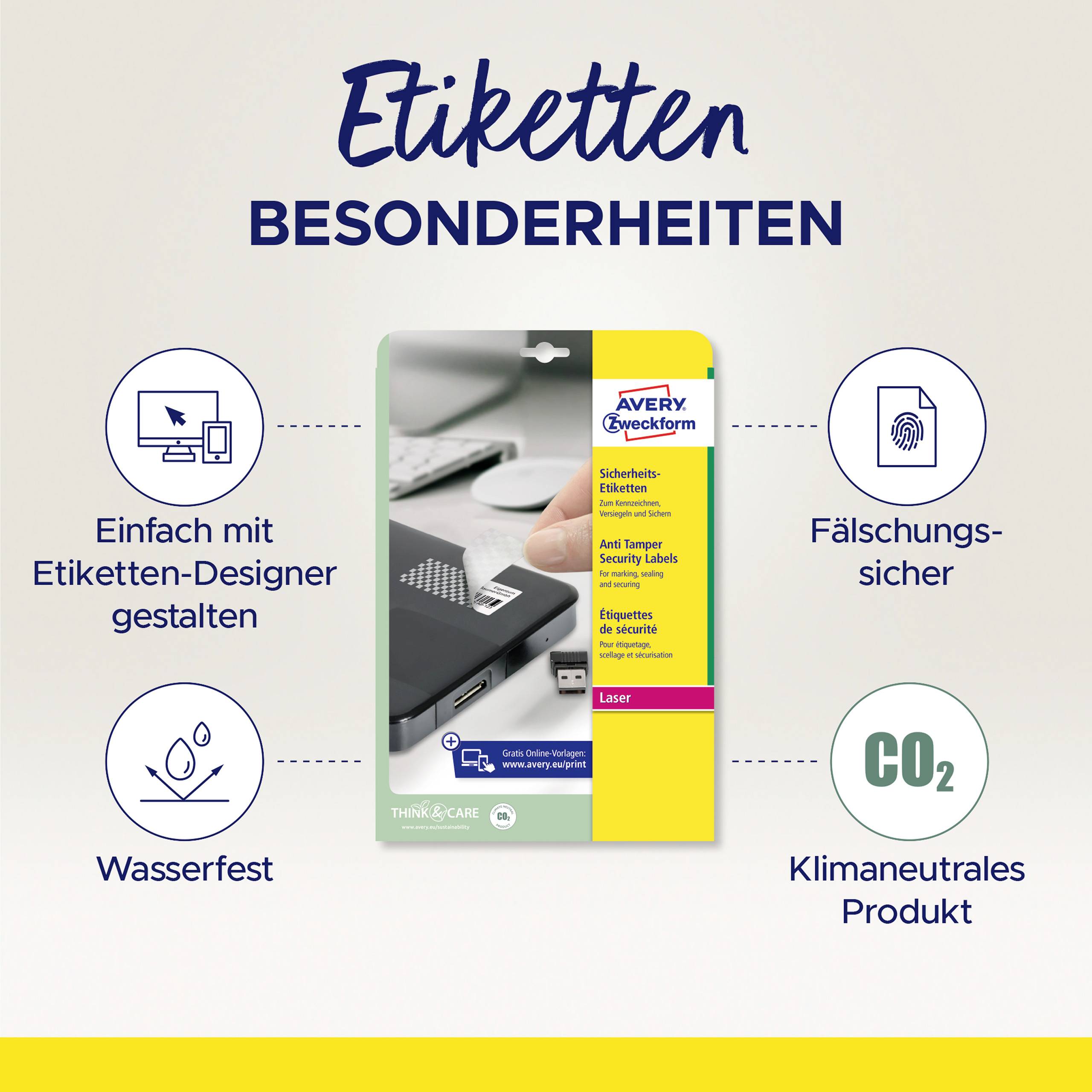 Avery-Zweckform L6114-20 Sicherheits-Etiketten 63.5 x 29.6mm Polyester-Folie Weiß 480 St. Permanent haftend Laserdrucker