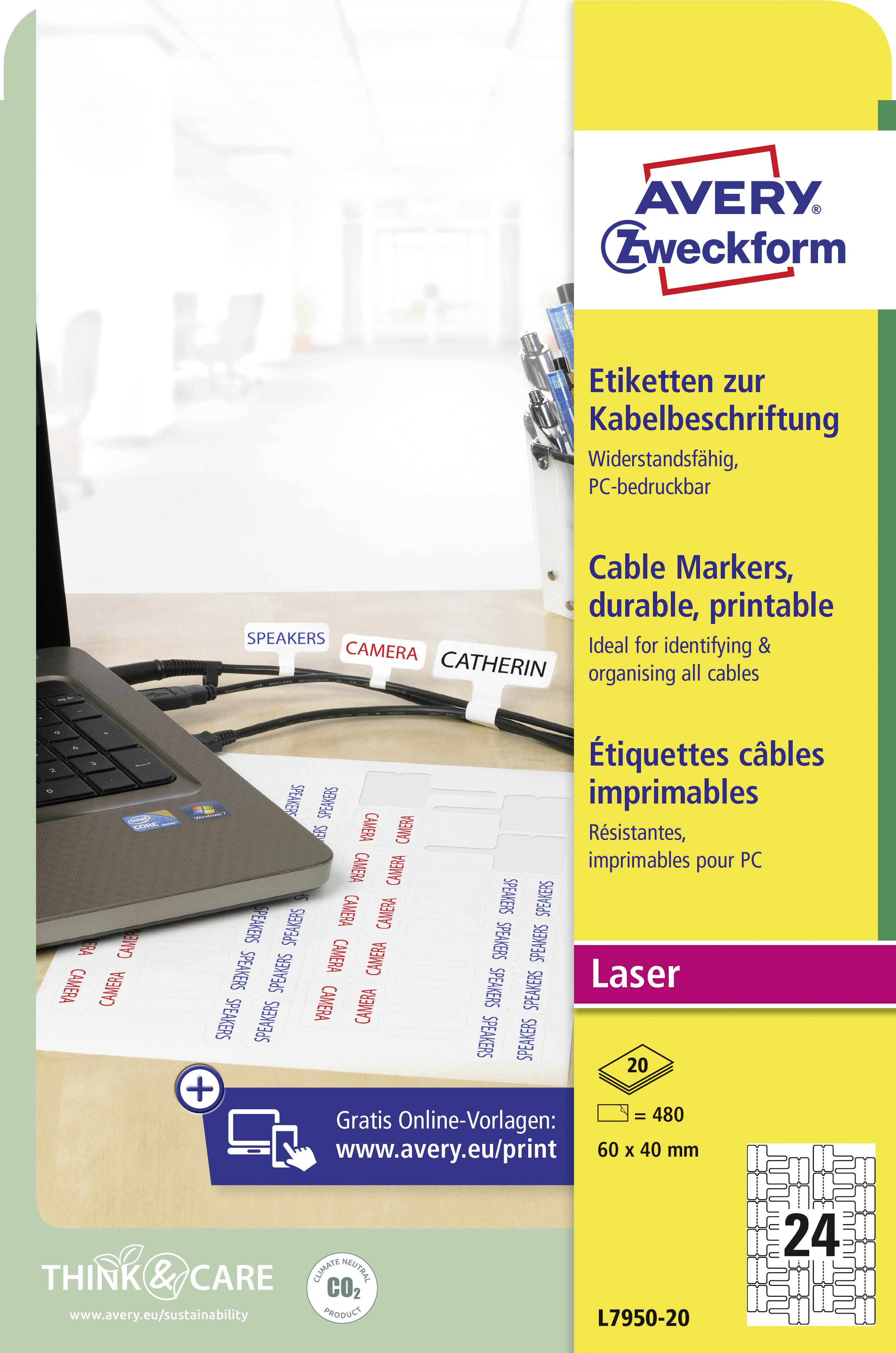 Etiketten zur Kabelbeschriftung: widerstandsfähig, bedruckbar. Identifikation und Organisation von Kabeln. Für Laser, 480 Stück.
