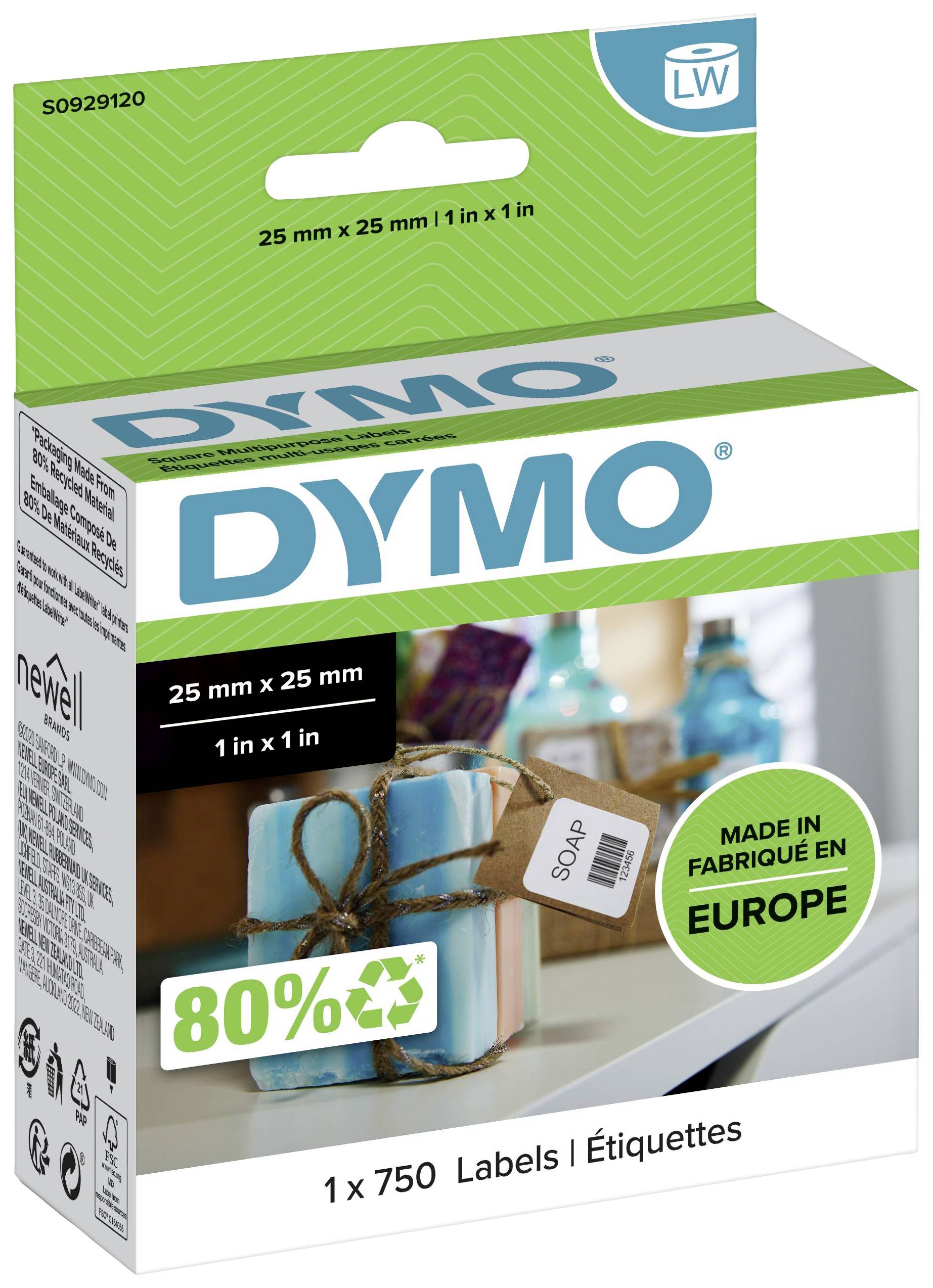 DYMO Etiketten Rolle S0929120 S0929120 25 x 25mm Papier Weiß 750 St. Wiederablösbar Universal-Etiketten