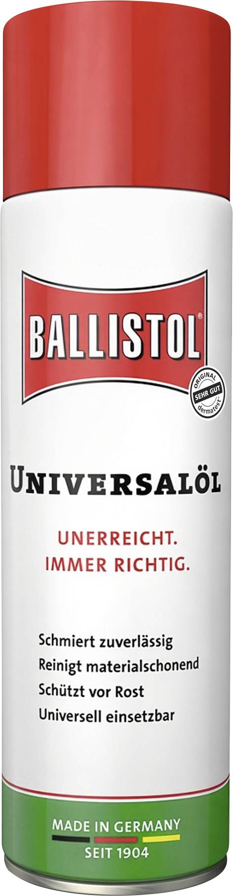 Ballistol Universalöl-Sprühdose mit roter Kappe, beschriftet mit „BALLISTOL