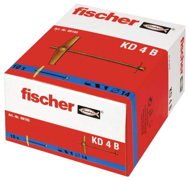Fischer KD 4 B Box mit 10 Metallwandsteckern, rote und weiße Verpackung mit Produktabbildung und Markierung „Ø14