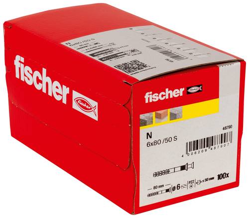 Fischer 048790 N 6 x 80/50 S Nageldübel 80 mm 6 mm 100 St.