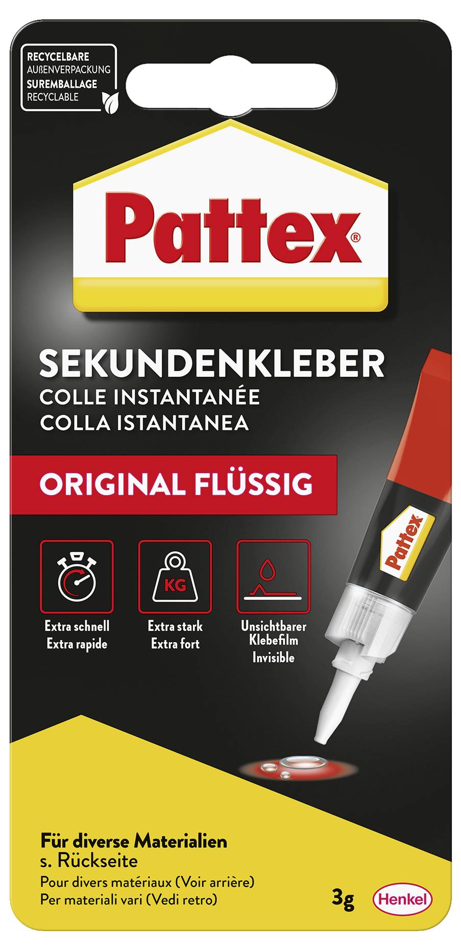 Pattex Classic flüssig Sekundenkleber PSK1C 3g