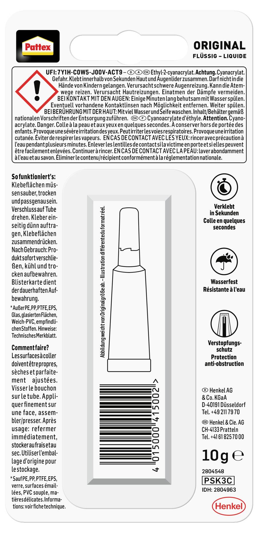 Pattex Classic flüssig Sekundenkleber PSK3C 10g