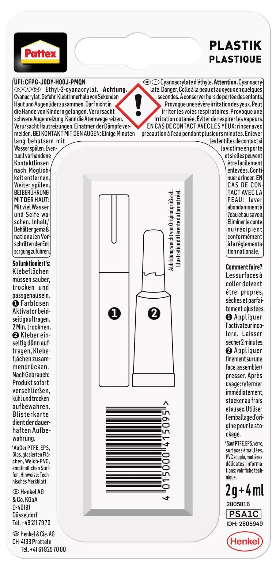 Pattex Plastix Kunststoffkleber PSA1C 1 Set