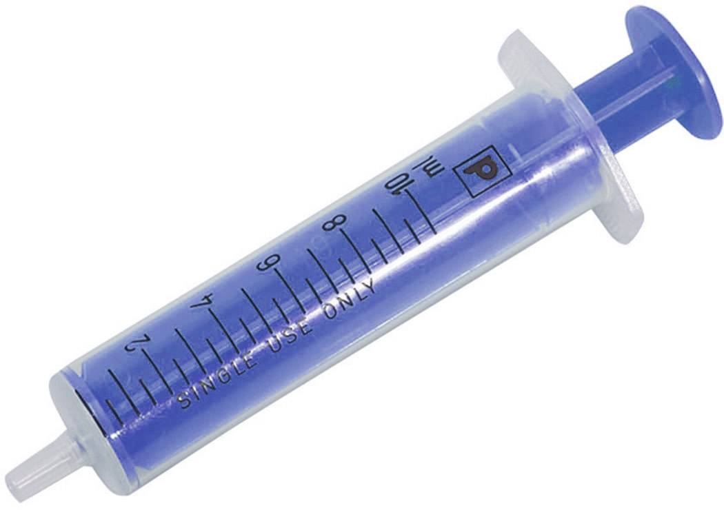 Blaue Plastikspritze mit der Aufschrift „NUR EINMALGEBRAUCH