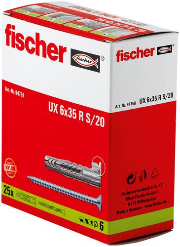 Fischer 94758 UX 6 x 35R S/20 Universaldübel 35 mm 6 mm 25 St.